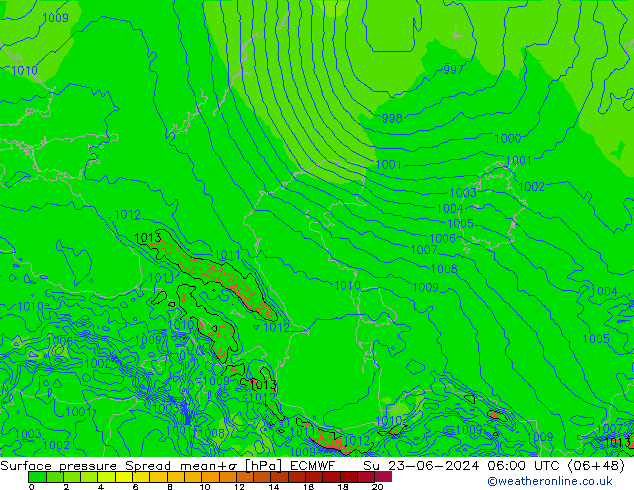 Yer basıncı Spread ECMWF Paz 23.06.2024 06 UTC