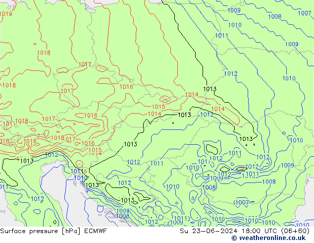 Luchtdruk (Grond) ECMWF zo 23.06.2024 18 UTC