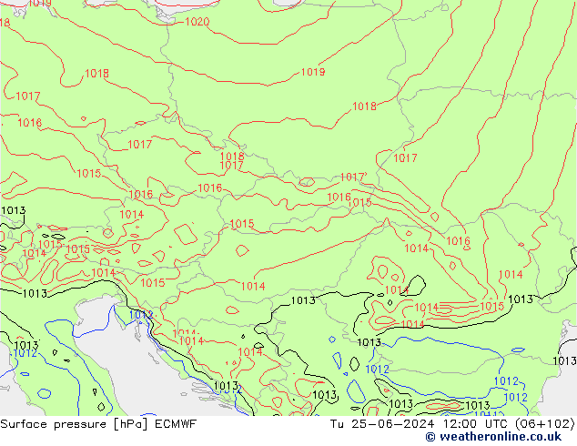 Surface pressure ECMWF Tu 25.06.2024 12 UTC