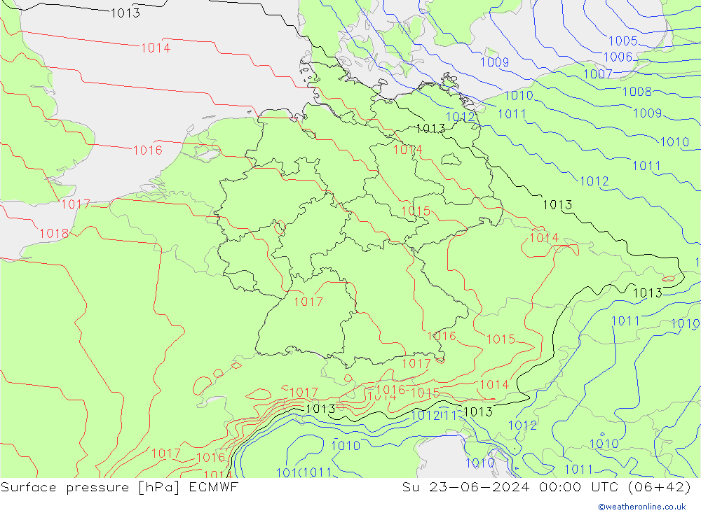 Surface pressure ECMWF Su 23.06.2024 00 UTC