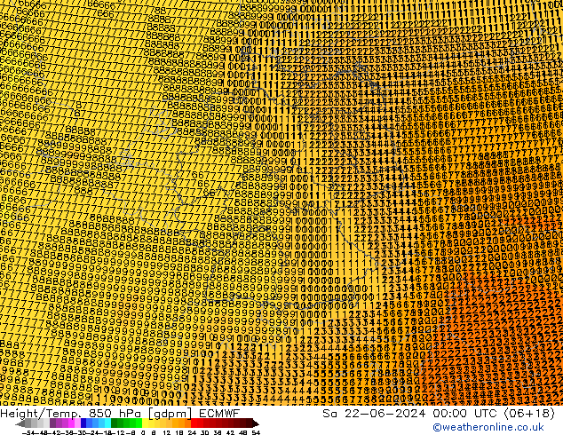 Height/Temp. 850 hPa ECMWF sab 22.06.2024 00 UTC