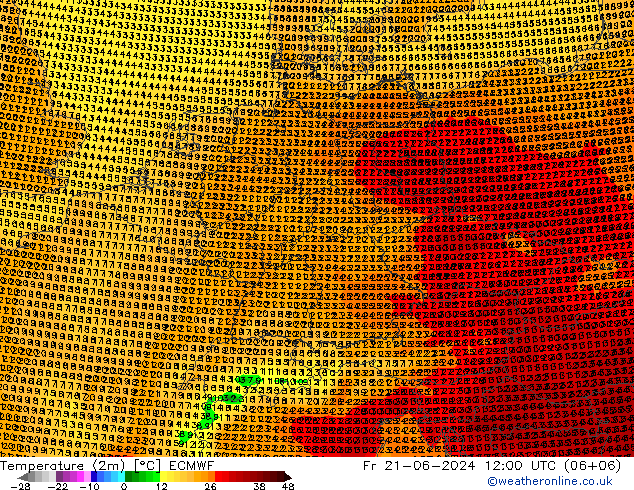 Temperature (2m) ECMWF Fr 21.06.2024 12 UTC