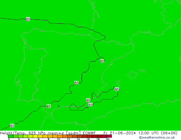 Yükseklik/Sıc. 925 hPa ECMWF Cu 21.06.2024 12 UTC