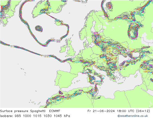 приземное давление Spaghetti ECMWF пт 21.06.2024 18 UTC