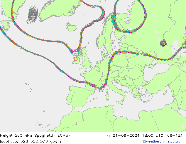 Height 500 hPa Spaghetti ECMWF Fr 21.06.2024 18 UTC