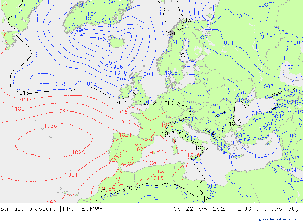 地面气压 ECMWF 星期六 22.06.2024 12 UTC