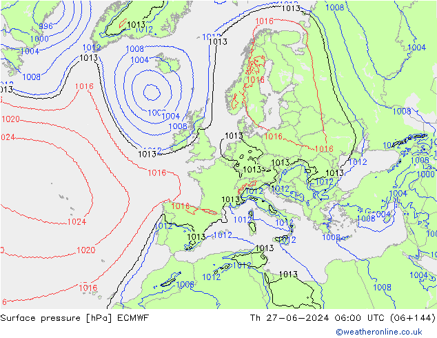 地面气压 ECMWF 星期四 27.06.2024 06 UTC