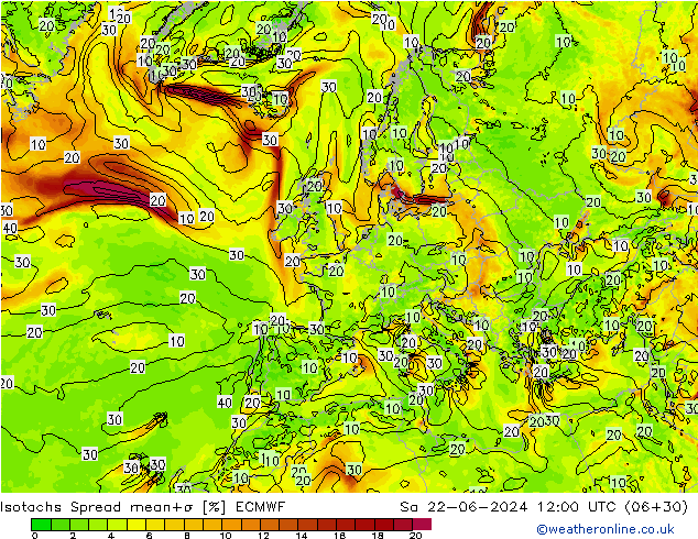 Eşrüzgar Hızları Spread ECMWF Cts 22.06.2024 12 UTC