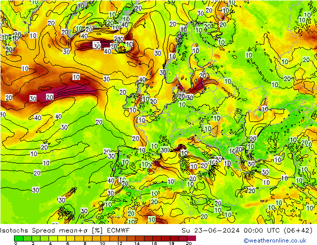 Izotacha Spread ECMWF nie. 23.06.2024 00 UTC