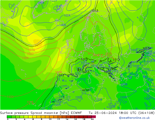 Yer basıncı Spread ECMWF Sa 25.06.2024 18 UTC