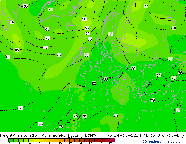 Height/Temp. 925 hPa ECMWF pon. 24.06.2024 18 UTC