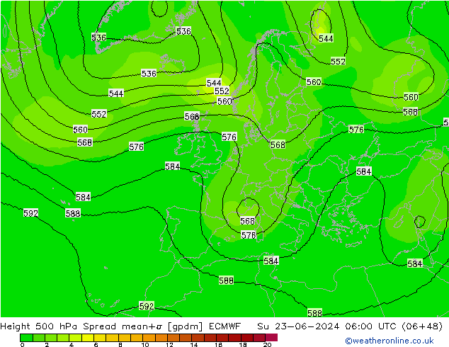 500 hPa Yüksekliği Spread ECMWF Paz 23.06.2024 06 UTC