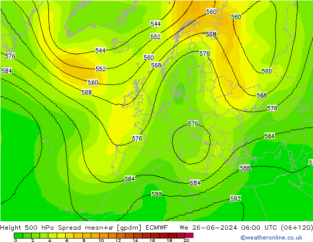 Height 500 hPa Spread ECMWF Mi 26.06.2024 06 UTC