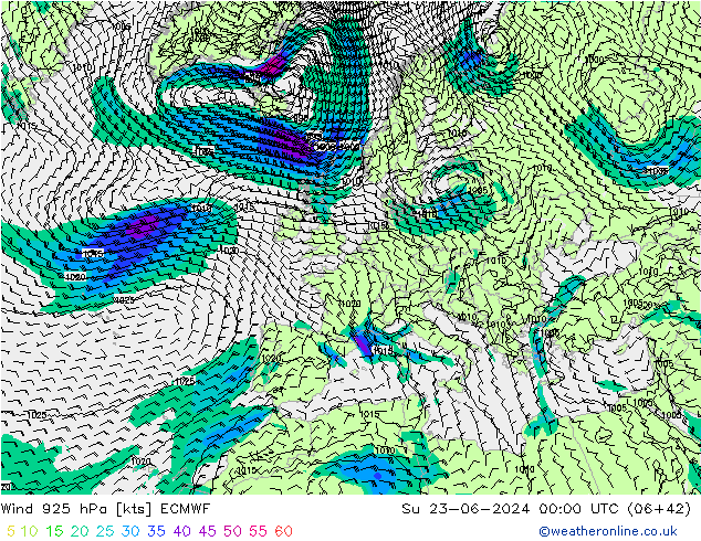 Vento 925 hPa ECMWF Dom 23.06.2024 00 UTC