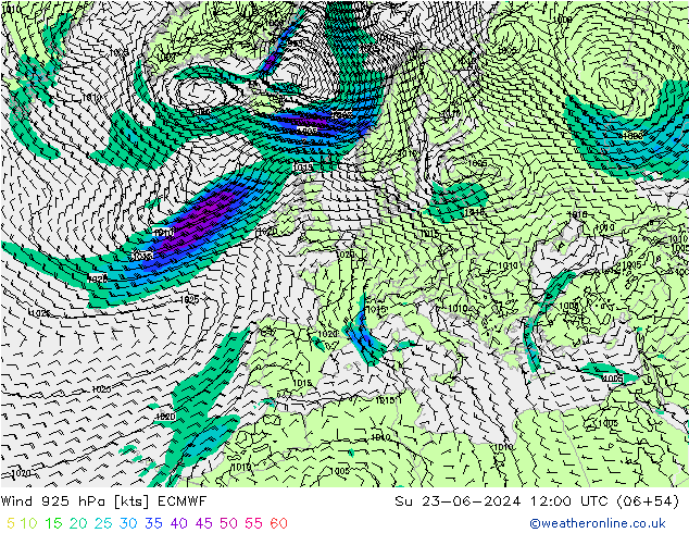 Wind 925 hPa ECMWF Su 23.06.2024 12 UTC