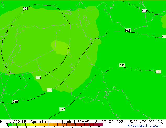 Hoogte 500 hPa Spread ECMWF zo 23.06.2024 18 UTC