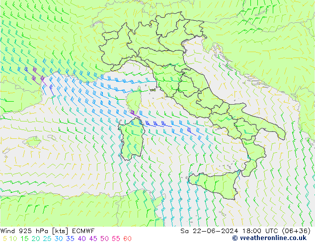 Viento 925 hPa ECMWF sáb 22.06.2024 18 UTC