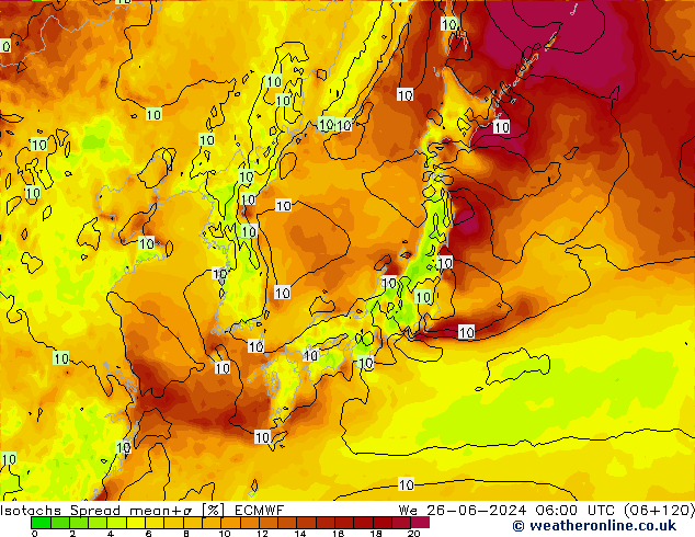 Isotachs Spread ECMWF ср 26.06.2024 06 UTC