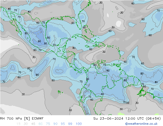 RH 700 hPa ECMWF Su 23.06.2024 12 UTC