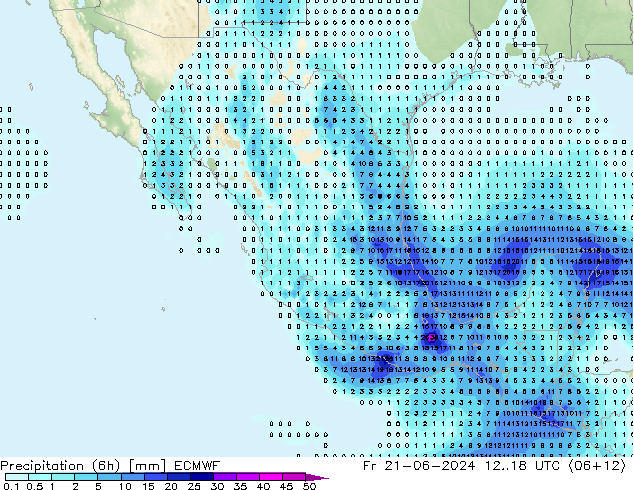 Precipitation (6h) ECMWF Pá 21.06.2024 18 UTC