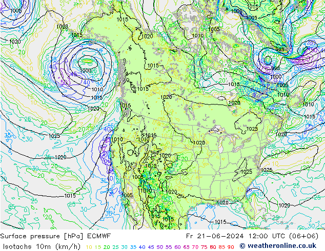 Eşrüzgar Hızları (km/sa) ECMWF Cu 21.06.2024 12 UTC