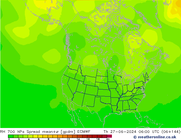 RH 700 hPa Spread ECMWF Th 27.06.2024 06 UTC