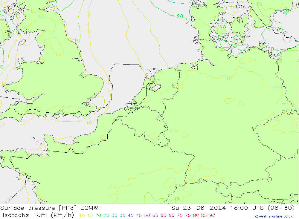 Isotachs (kph) ECMWF dim 23.06.2024 18 UTC