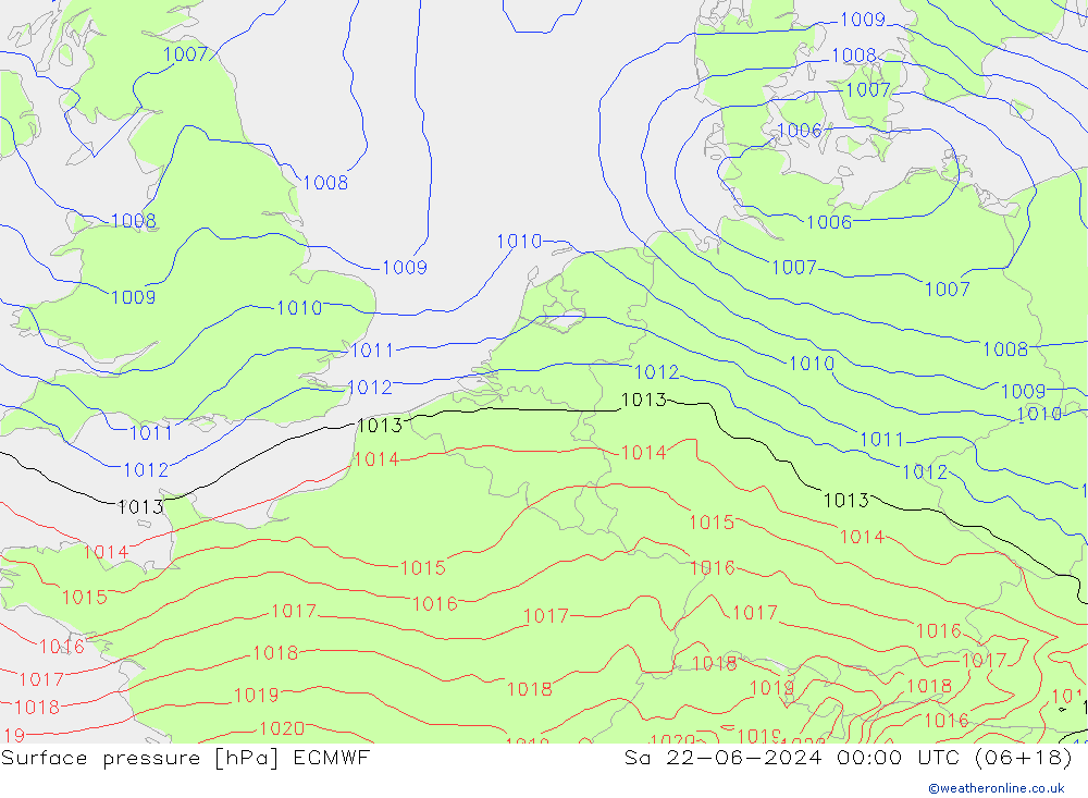 Surface pressure ECMWF Sa 22.06.2024 00 UTC