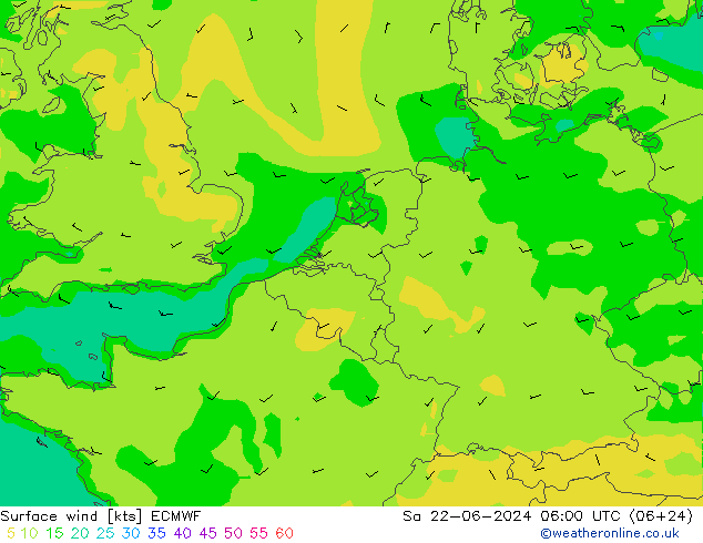 Viento 10 m ECMWF sáb 22.06.2024 06 UTC