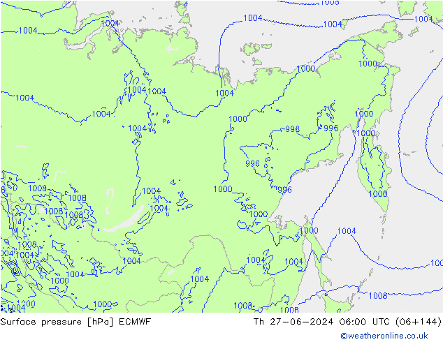 ciśnienie ECMWF czw. 27.06.2024 06 UTC