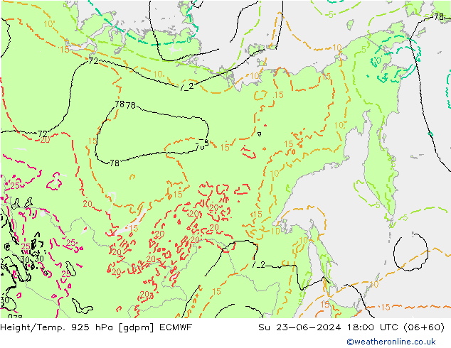 Yükseklik/Sıc. 925 hPa ECMWF Paz 23.06.2024 18 UTC