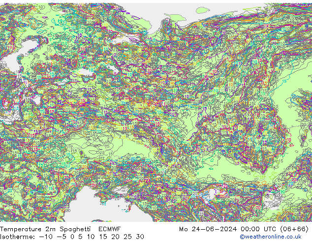Temperature 2m Spaghetti ECMWF Mo 24.06.2024 00 UTC