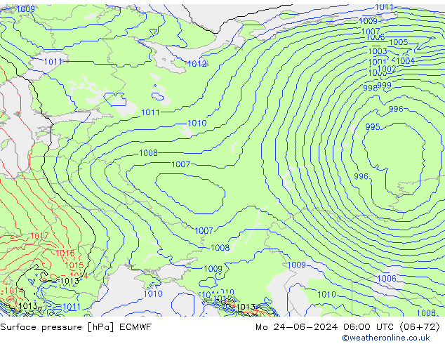 ciśnienie ECMWF pon. 24.06.2024 06 UTC