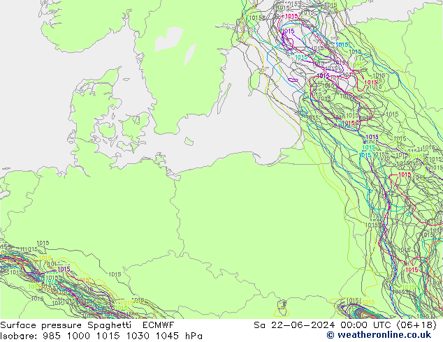 Surface pressure Spaghetti ECMWF Sa 22.06.2024 00 UTC