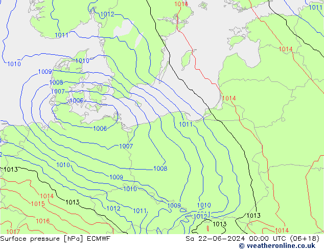 Surface pressure ECMWF Sa 22.06.2024 00 UTC