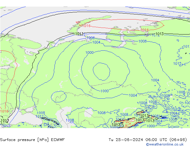 ciśnienie ECMWF wto. 25.06.2024 06 UTC