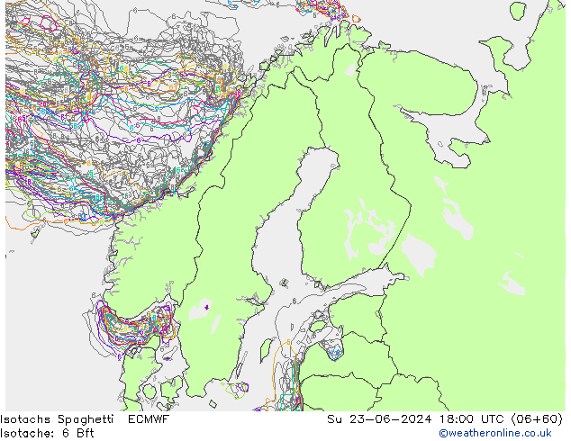 Isotaca Spaghetti ECMWF dom 23.06.2024 18 UTC