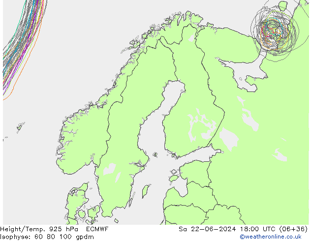 Height/Temp. 925 hPa ECMWF Sa 22.06.2024 18 UTC