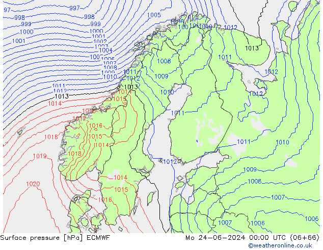 Yer basıncı ECMWF Pzt 24.06.2024 00 UTC