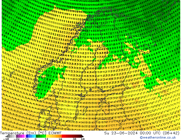 карта температуры ECMWF Вс 23.06.2024 00 UTC