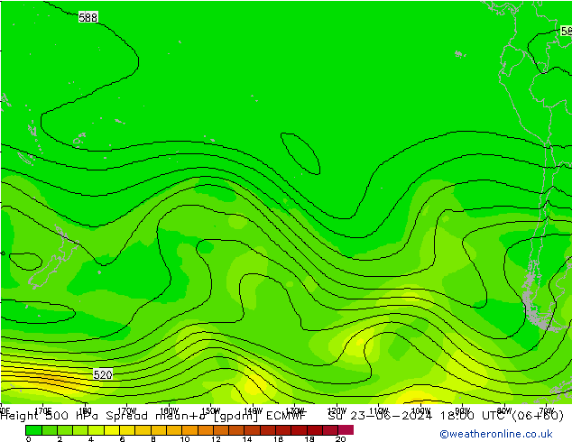 Height 500 гПа Spread ECMWF Вс 23.06.2024 18 UTC