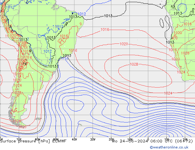 Luchtdruk (Grond) ECMWF ma 24.06.2024 06 UTC