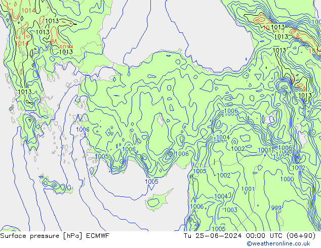 Surface pressure ECMWF Tu 25.06.2024 00 UTC