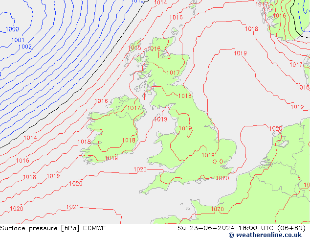 Presión superficial ECMWF dom 23.06.2024 18 UTC