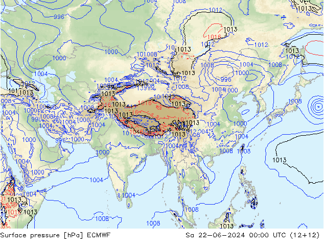 Pressione al suolo ECMWF sab 22.06.2024 00 UTC