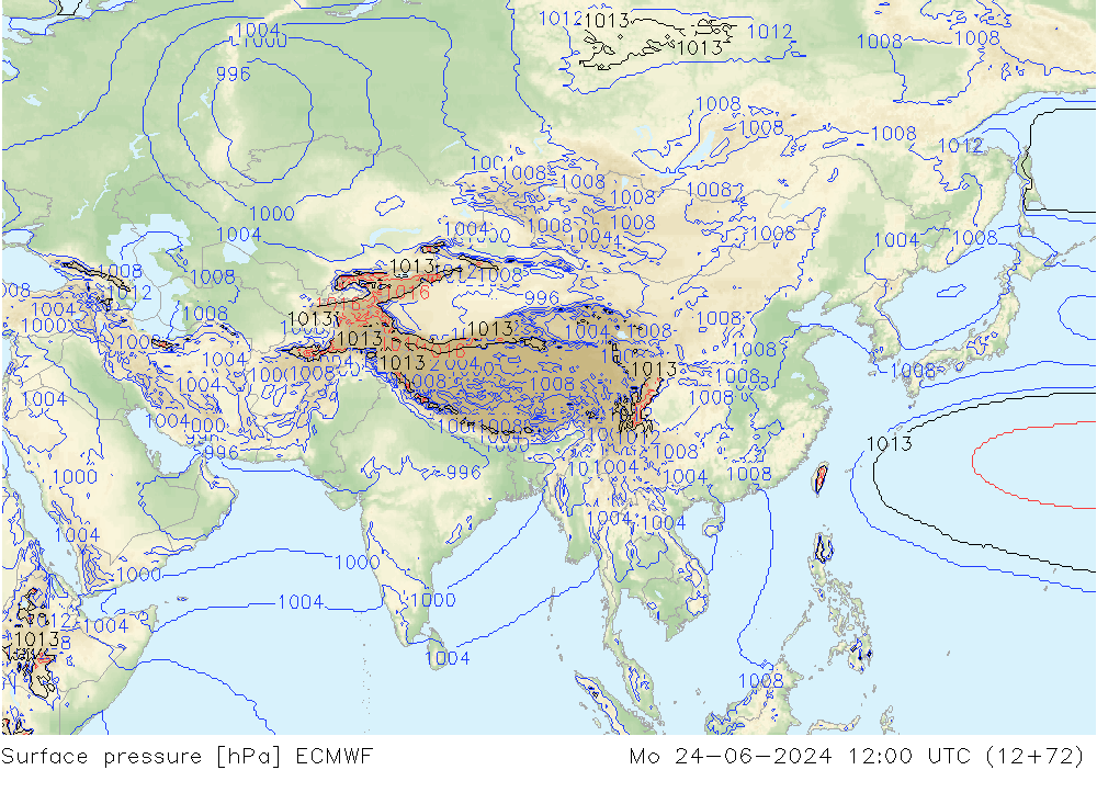 Surface pressure ECMWF Mo 24.06.2024 12 UTC