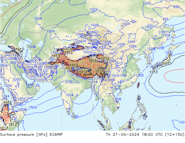 Pressione al suolo ECMWF gio 27.06.2024 18 UTC