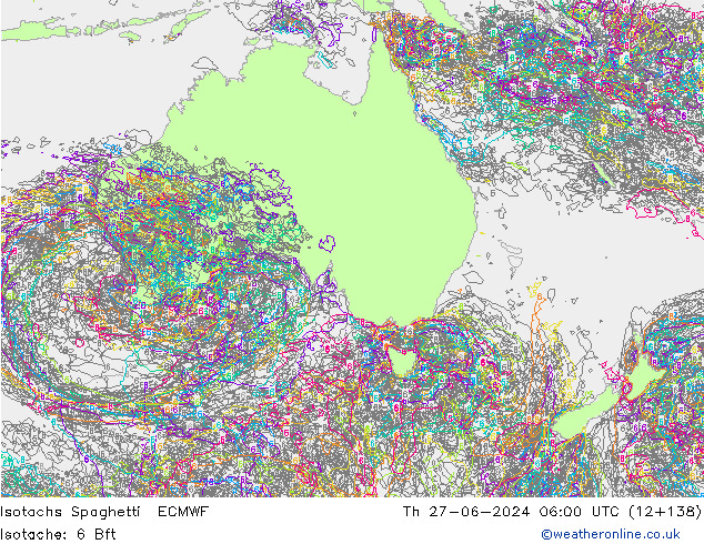 Isotaca Spaghetti ECMWF jue 27.06.2024 06 UTC