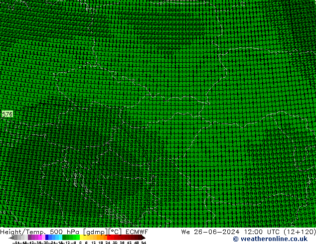 Hoogte/Temp. 500 hPa ECMWF wo 26.06.2024 12 UTC