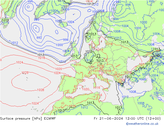 pressão do solo ECMWF Sex 21.06.2024 12 UTC